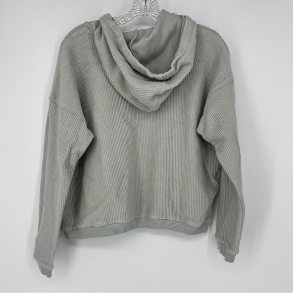 Aerie Sage Pale Green Ribbed Cropped Hooded Sweatshirt Drawstring Size Small - Picture 4 of 4